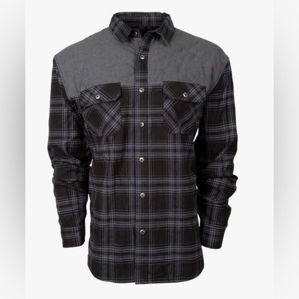 StS Ranchwear Western Shirt Mens L/S Quilted Black Gray Plaid Button Shirt NWT